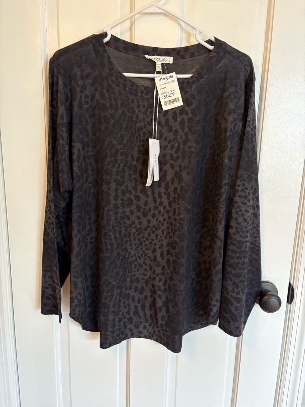 Workshop Republic Clothing Charcoal Leopard-Print Long Sleeve Top